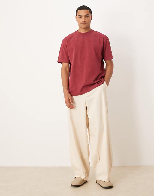 ASOS DESIGN Heavyweight Relaxed T-shirt In With City Graphic In Washed Red