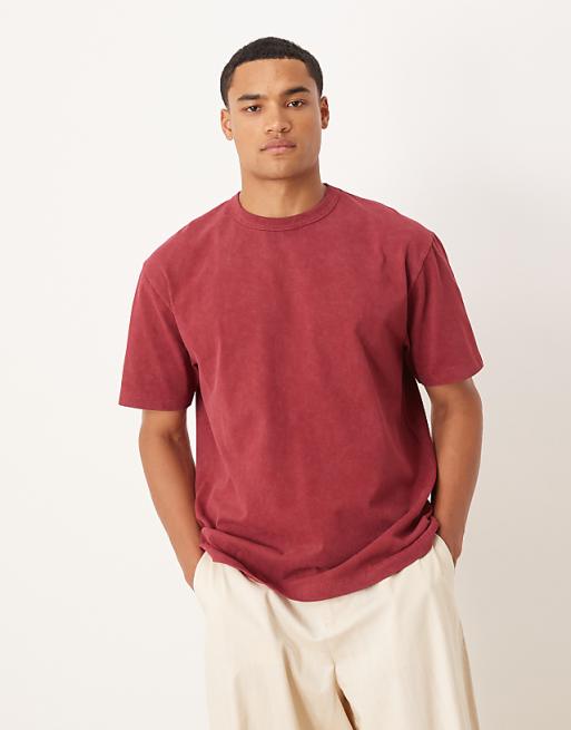 ASOS DESIGN Heavyweight Relaxed T-shirt In With City Graphic In Washed Red