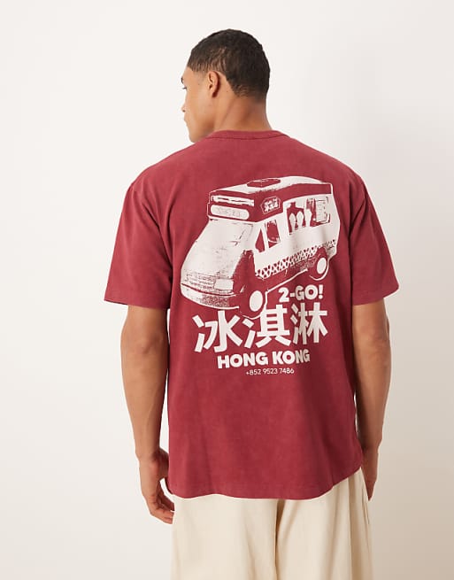 ASOS DESIGN heavyweight relaxed t-shirt in with city graphic in washed red