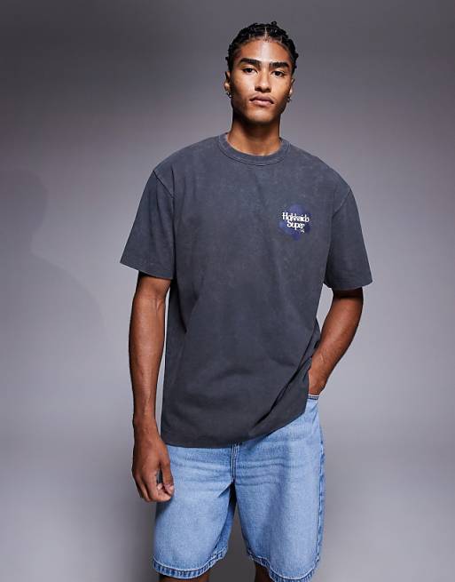 ASOS DESIGN Heavyweight Relaxed T-shirt In With Text Graphic In Washed Grey