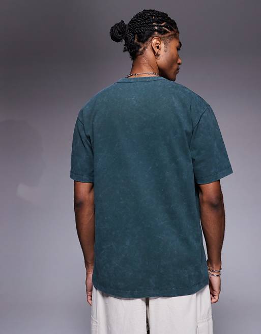 ASOS DESIGN Heavyweight Relaxed T-shirt With Chest Graphic In Washed Dark Green