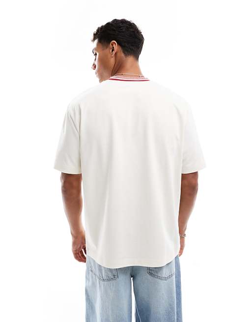 ASOS DESIGN Heavyweight Relaxed T-shirt With Contrast Collar In Cream