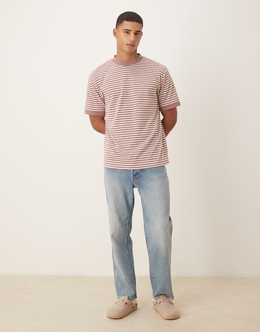 ASOS DESIGN Heavyweight Relaxed T-shirt With Dropped Shoulder In Pink And Grey Stripe