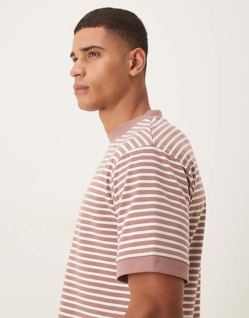ASOS DESIGN Heavyweight Relaxed T-shirt With Dropped Shoulder In Pink And Grey Stripe