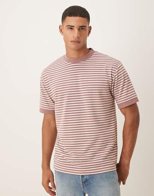 ASOS DESIGN heavyweight relaxed t-shirt with dropped shoulder in pink and grey stripe