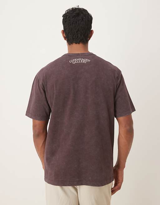ASOS DESIGN Heavyweight Relaxed T-shirt With Embroidery Graphic In Washed Brown