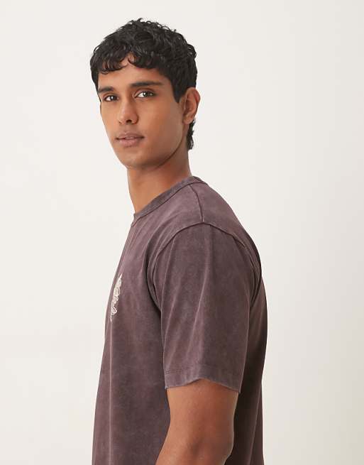 ASOS DESIGN Heavyweight Relaxed T-shirt With Embroidery Graphic In Washed Brown