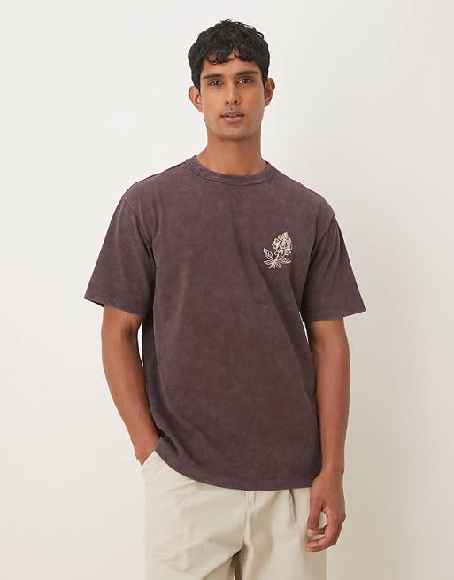 ASOS DESIGN heavyweight relaxed t-shirt with embroidery graphic in washed brown