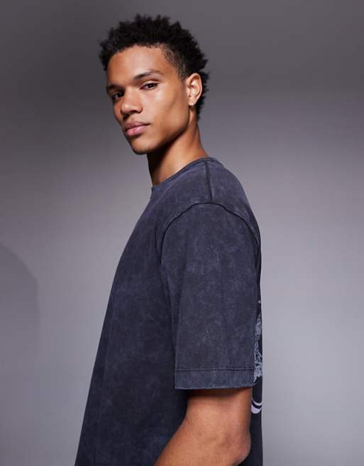 ASOS DESIGN Heavyweight Relaxed T-shirt With Heron Graphic In Washed Black