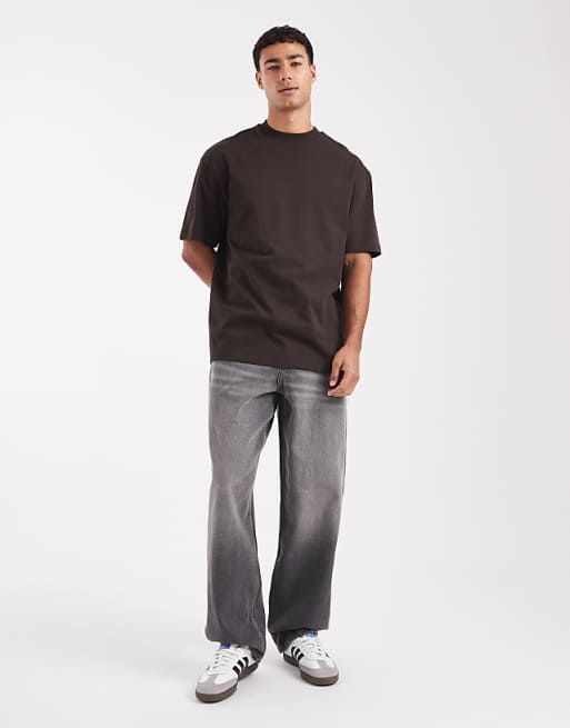 ASOS DESIGN Heavyweight Relaxed T-shirt With High Neck In Dark Brown
