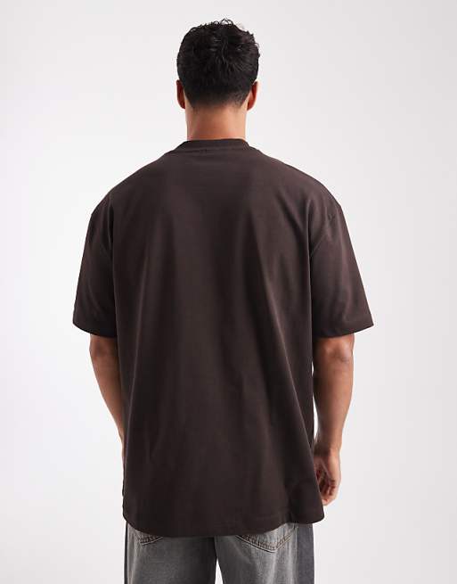ASOS DESIGN Heavyweight Relaxed T-shirt With High Neck In Dark Brown