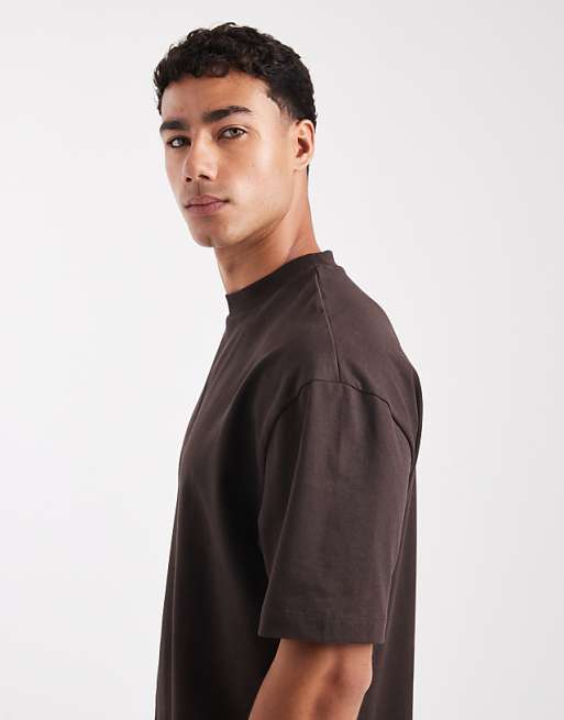 ASOS DESIGN Heavyweight Relaxed T-shirt With High Neck In Dark Brown