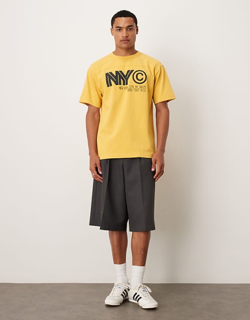 ASOS DESIGN Heavyweight Relaxed T-shirt With NYC Graphic In Washed Yellow