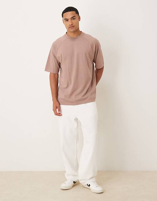 ASOS DESIGN Heavyweight Relaxed T-shirt With Raglan Sleeve In Washed Pink