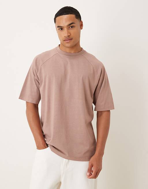 ASOS DESIGN heavyweight relaxed t-shirt with raglan sleeve in washed pink