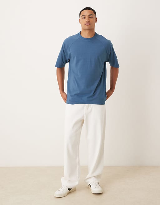 ASOS DESIGN Heavyweight Relaxed T-shirt With Raglan Sleeve In Washed Blue