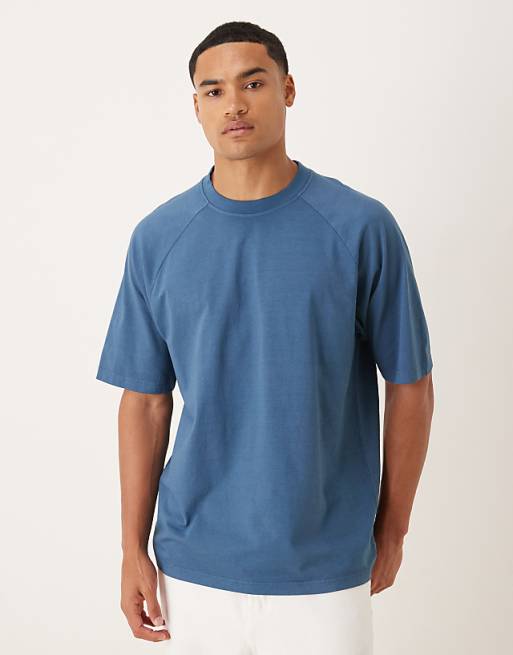ASOS DESIGN heavyweight relaxed t-shirt with raglan sleeve in washed blue