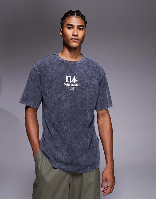 ASOS DESIGN Heavyweight Relaxed T-shirt With Scenic Graphic In Washed Black