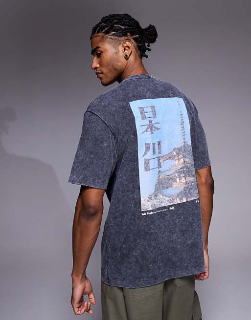 ASOS DESIGN heavyweight relaxed t-shirt with scenic graphic in washed black