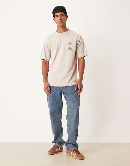 ASOS DESIGN Heavyweight Relaxed T-shirt With Scenic Graphic In Beige