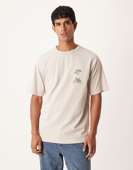 ASOS DESIGN Heavyweight Relaxed T-shirt With Scenic Graphic In Beige
