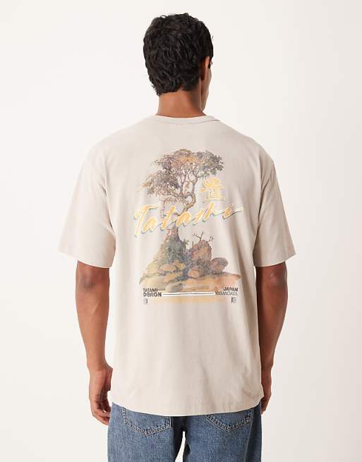 ASOS DESIGN heavyweight relaxed t-shirt with scenic graphic in beige