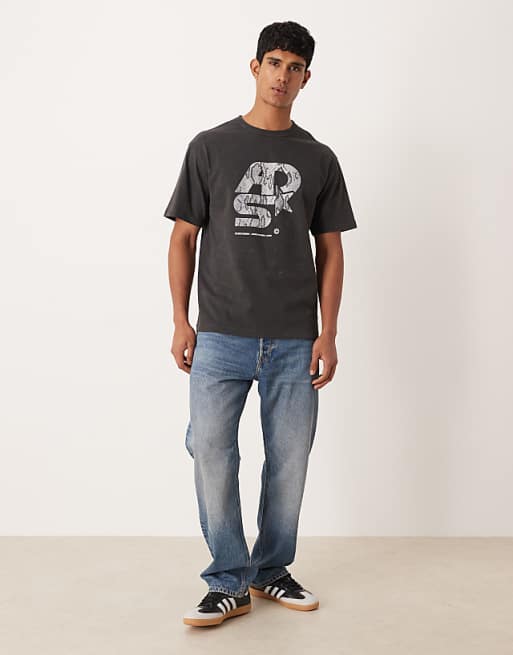 ASOS DESIGN Heavyweight Relaxed T-shirt With Street Graphic In Washed Black