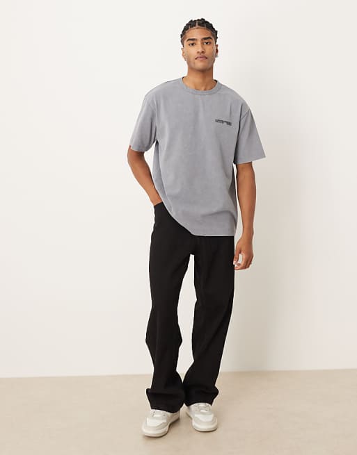 ASOS DESIGN Heavyweight Relaxed T-shirt With Text Graphic In Light Grey Wash