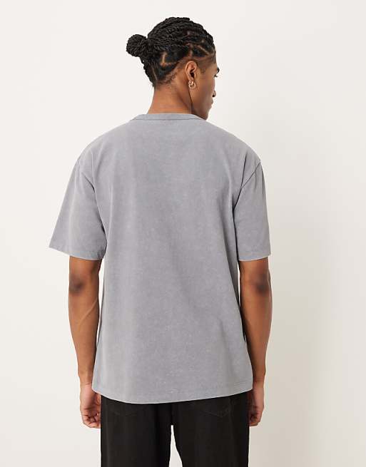 ASOS DESIGN Heavyweight Relaxed T-shirt With Text Graphic In Light Grey Wash