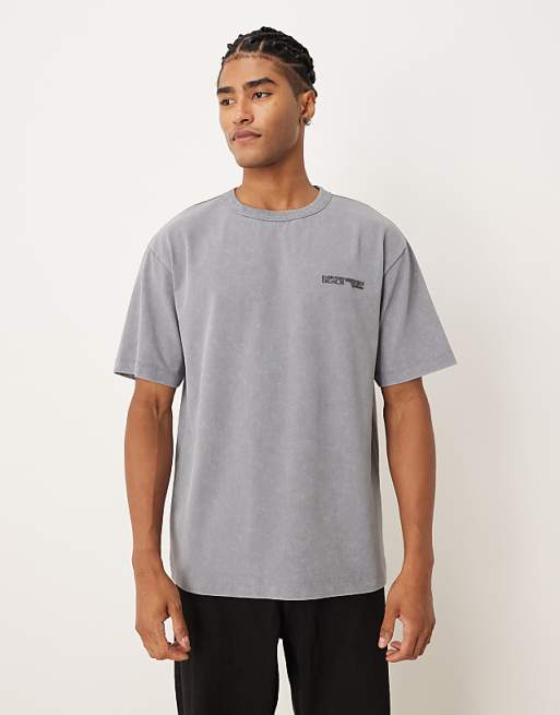 ASOS DESIGN heavyweight relaxed t-shirt with text graphic in light grey wash