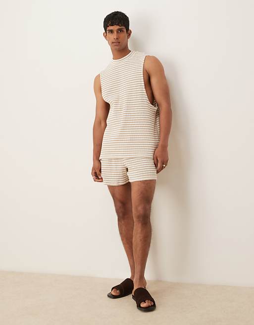 ASOS DESIGN Heavyweight Relaxed Tank In Neutral Ribbed Stripe