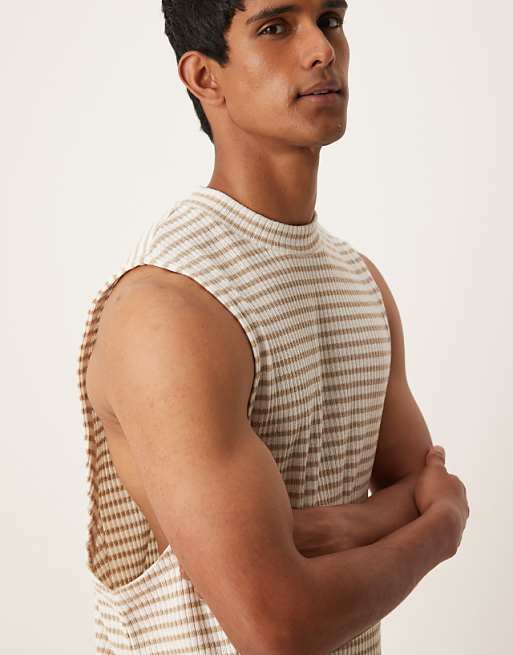 ASOS DESIGN Heavyweight Relaxed Tank In Neutral Ribbed Stripe
