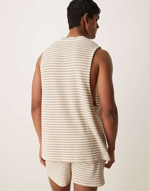 ASOS DESIGN Heavyweight Relaxed Tank In Neutral Ribbed Stripe