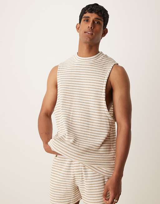 ASOS DESIGN heavyweight relaxed tank in neutral ribbed stripe