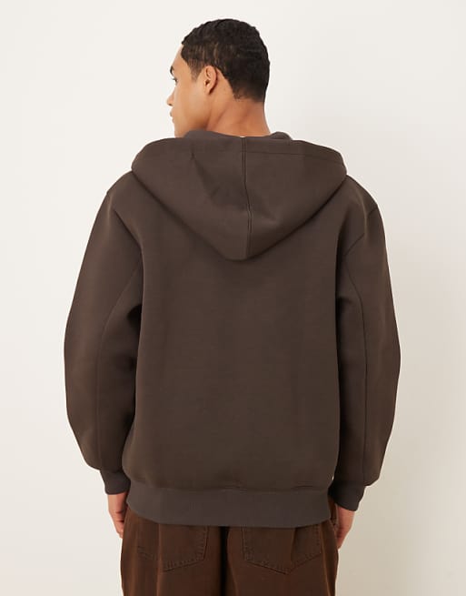 ASOS DESIGN Heavyweight Relaxed Zip Through Hoodie In Scuba-style Fabric In Brown