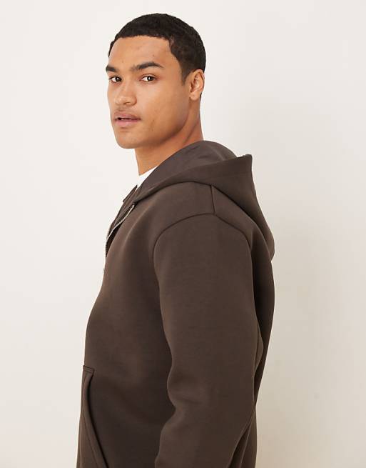 ASOS DESIGN Heavyweight Relaxed Zip Through Hoodie In Scuba-style Fabric In Brown