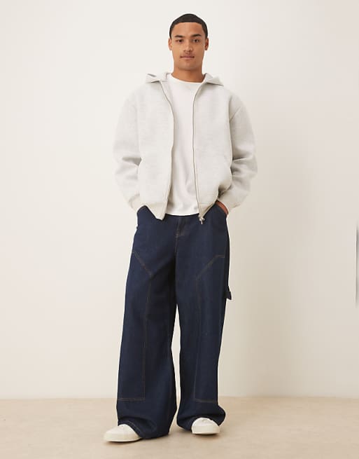 ASOS DESIGN Heavyweight Relaxed Zip Through Hoodie In Scuba-style Fabric In Ice Marl