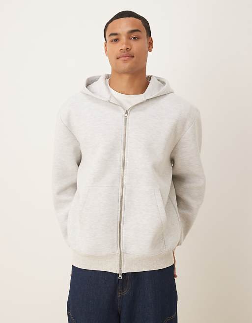 ASOS DESIGN heavyweight relaxed zip through hoodie in scuba-style fabric in ice marl