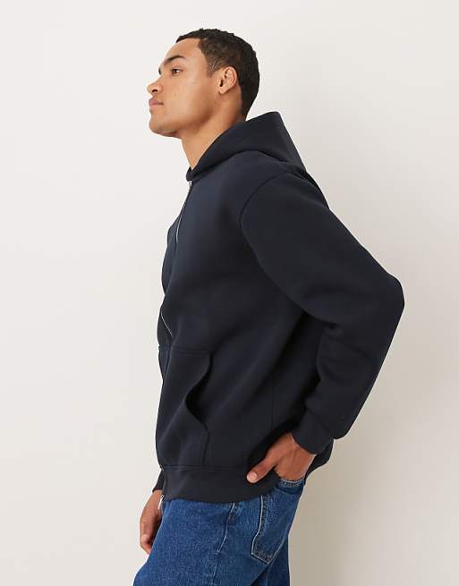 ASOS DESIGN Heavyweight Relaxed Zip Through Hoodie In Scuba-style Fabric In Navy