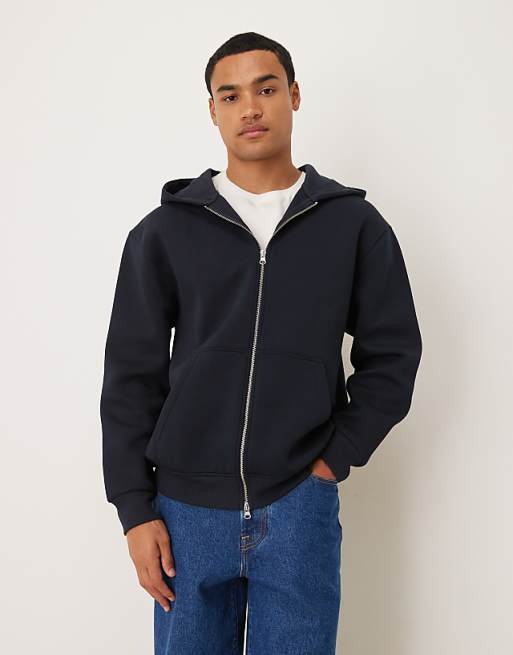 ASOS DESIGN heavyweight relaxed zip through hoodie in scuba-style fabric in navy