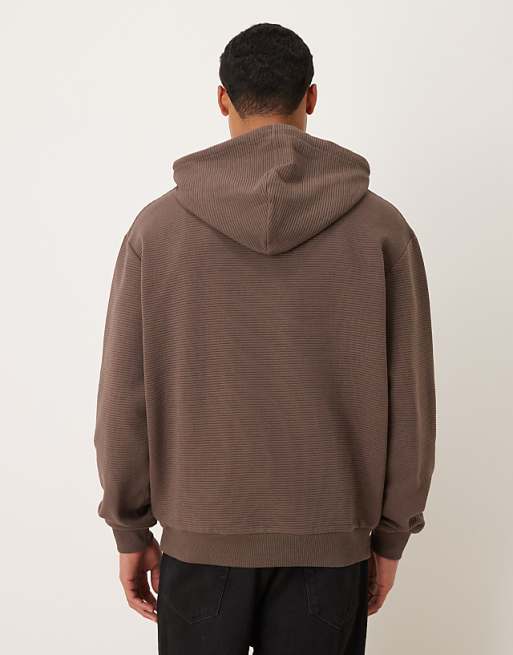 ASOS DESIGN Heavyweight Relaxed Zip Through Hoodie In Scuba-style Fabric In Brown