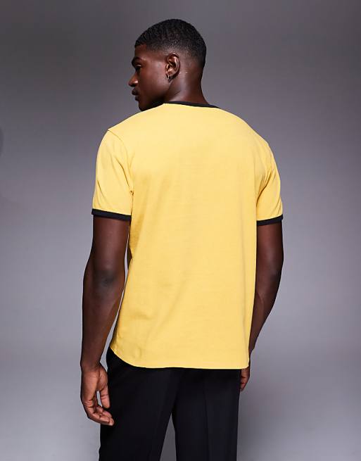 ASOS DESIGN Heavyweight Ringer T-shirt With Text Graphic In Washed Yellow