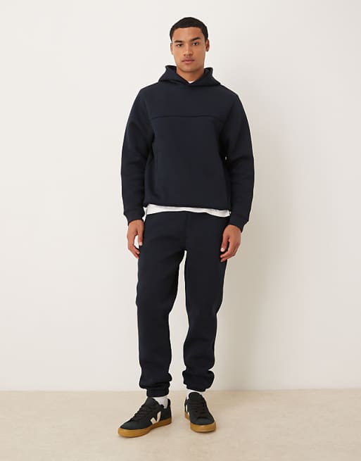 ASOS DESIGN heavyweight skinny jogger in scuba-style fabric in navy