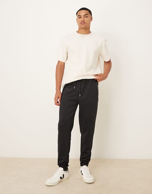 ASOS DESIGN Heavyweight Slim Jogger In Scuba-style Fabric With Zipped Pockets In Black
