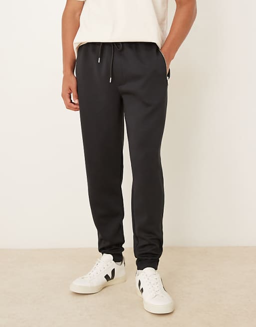 ASOS DESIGN heavyweight slim jogger in scuba-style fabric with zipped pockets in black