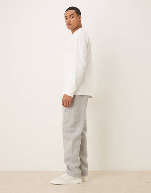 ASOS DESIGN Heavyweight Straight Cargo Jogger In Scuba-style Fabric In Grey Marl