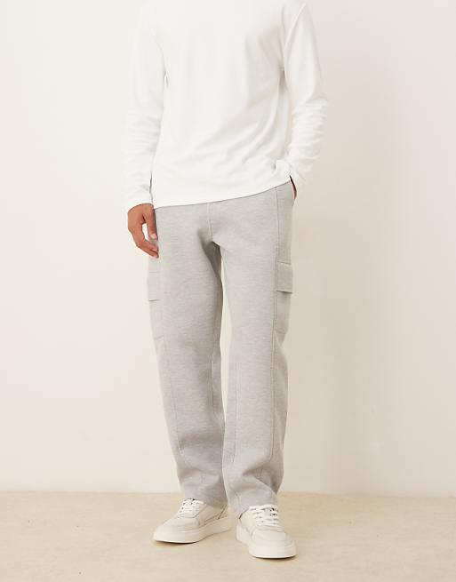 ASOS DESIGN heavyweight straight cargo jogger in scuba-style fabric in grey marl