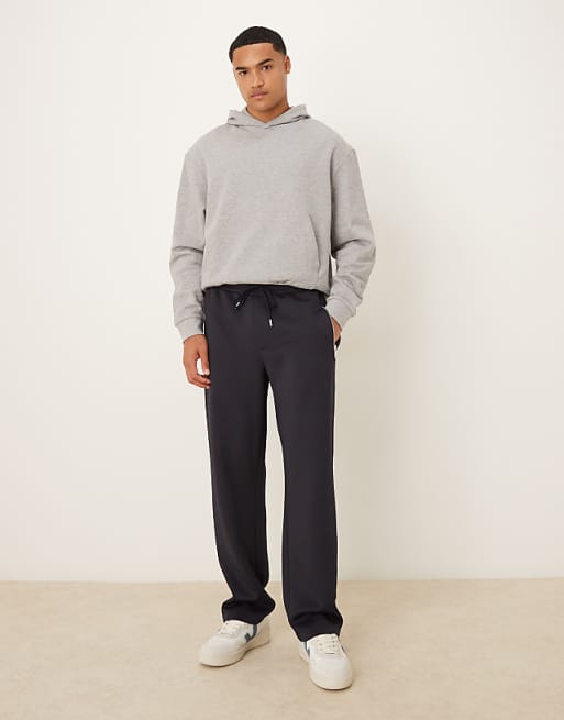 ASOS DESIGN Heavyweight Straight Joggers With Zip Pockets In Scuba-style Fabric In Navy