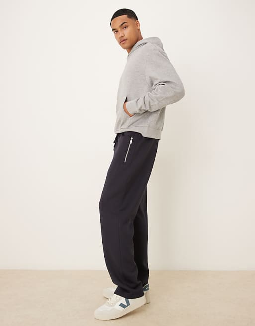 ASOS DESIGN Heavyweight Straight Joggers With Zip Pockets In Scuba-style Fabric In Navy