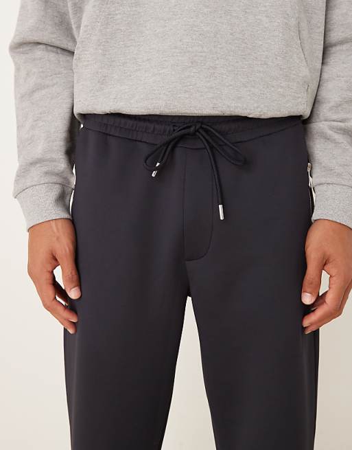 ASOS DESIGN Heavyweight Straight Joggers With Zip Pockets In Scuba-style Fabric In Navy